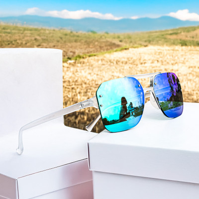 jiebo Retro Square Sunglasses(For Men & Women, Blue)