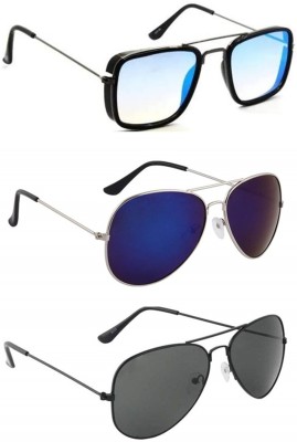 Whay Aviator, Wayfarer Sunglasses(For Men & Women, Blue, Silver, Black)