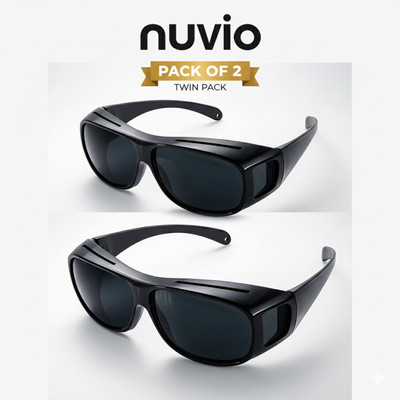 NUVIO Shield, Wrap-around Sunglasses(For Men & Women, Black)