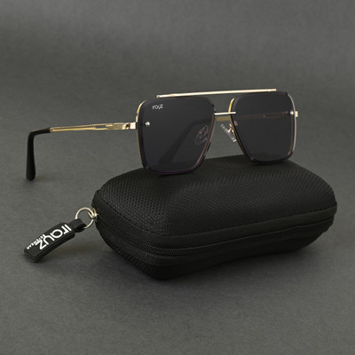 Irayz Retro Square, Over-sized Sunglasses(For Men & Women, Black)