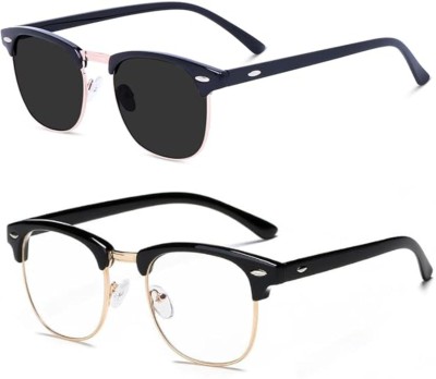 The Studded Clubmaster Sunglasses(For Men & Women, Black, Clear)