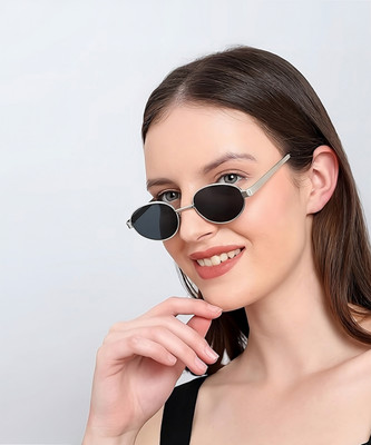LIZA ANGEL Oval Sunglasses(For Men & Women, Black)