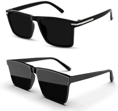 Retro Square Sunglasses(For Men & Women, Black, Black)