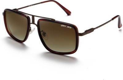 Grey Jack Retro Square Sunglasses(For Men & Women, Brown)