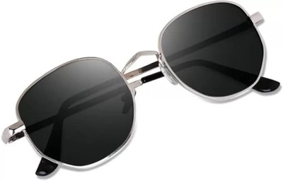 shah collections Round, Rectangular Sunglasses(For Men & Women, Black, Clear)