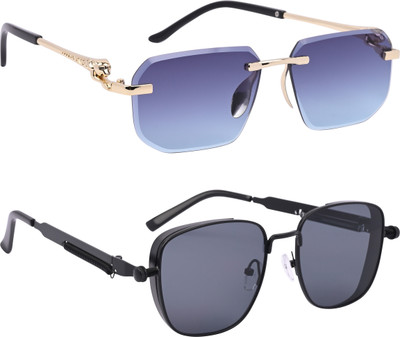 Zionk Rectangular Sunglasses(For Men & Women, Grey)