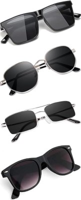 Sunglasses Retro Square, Oval, Wayfarer, Rectangular, Over-sized Sunglasses(For Men & Women, Black)