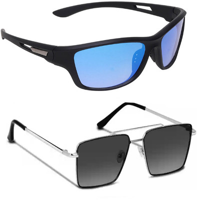 ELLIGATOR Retro Square, Sports, Wayfarer, Rectangular Sunglasses(For Men & Women, Blue, Blue)