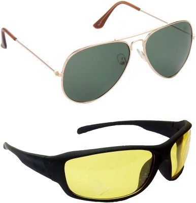 Hrinkar Aviator Sunglasses(For Men & Women, Green, Yellow)