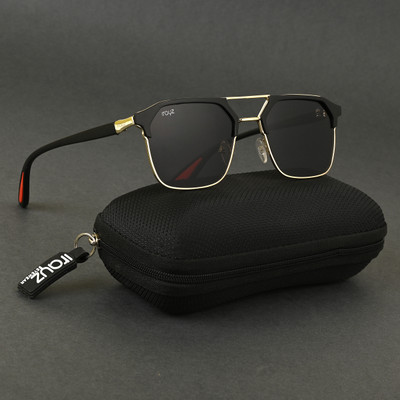 Irayz Retro Square Sunglasses(For Men & Women, Black)