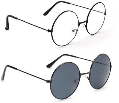 Whay Round Sunglasses(For Men & Women, Black, Clear)