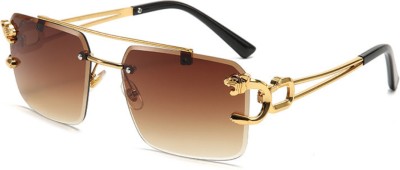 OPTRICKS Rectangular, Over-sized Sunglasses(For Men & Women, Brown)