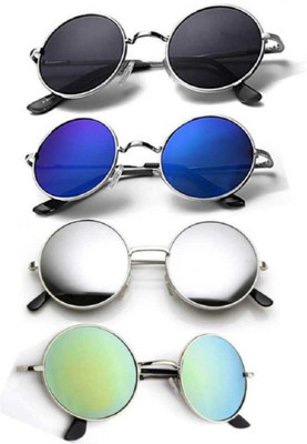 sunwear Round Sunglasses(For Men, Silver)