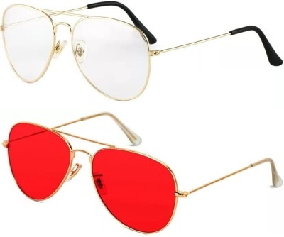 Singco India Aviator Sunglasses(For Men & Women, Clear, Red)