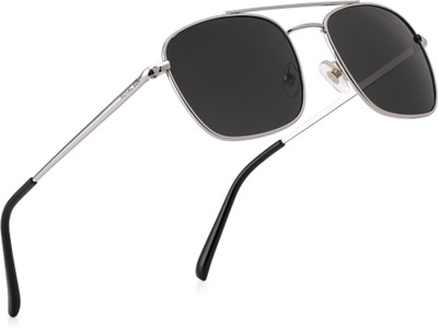 ROYAL SON Rectangular, Retro Square Sunglasses(For Men & Women, Black, Silver)