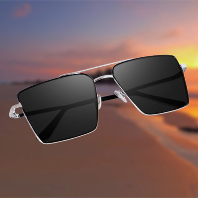 Rich Club Retro Square Sunglasses(For Men, Black)