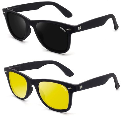 elegante Wayfarer, Clubmaster Sunglasses(For Men & Women, Black, Yellow)