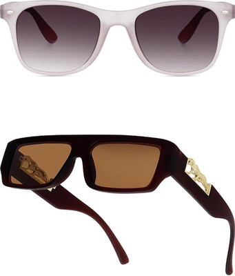 Rozti Wayfarer, Spectacle , Retro Square, Rectangular, Retro Square Sunglasses(For Men & Women, Grey, Brown)