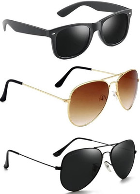LAER Wayfarer, Aviator Sunglasses(For Men & Women, Black, Brown)