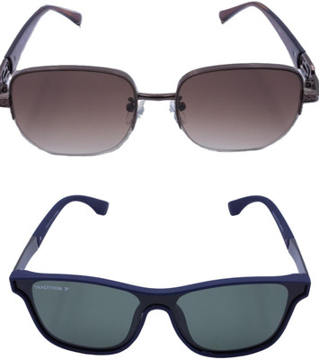 ZYRA EYEWEAR Retro Square Sunglasses(For Men, Brown, Blue)