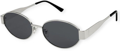 GRACY RIMS Oval, Round Sunglasses(For Men & Women, Black)