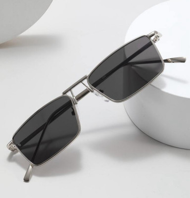 Brand Addiction Rectangular Sunglasses(For Men & Women, Black)