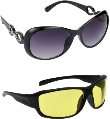 Hrinkar Over-sized Sunglasses(For Men & Women, Grey, Yellow)