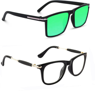 ELLIGATOR Retro Square Sunglasses(For Men & Women, Green, Clear)