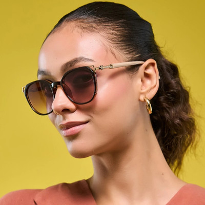 Hashtag eyewear Oval Sunglasses(For Women, Brown)