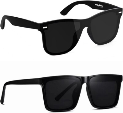 I Flash Wayfarer, Over-sized Sunglasses(For Men & Women, Black)