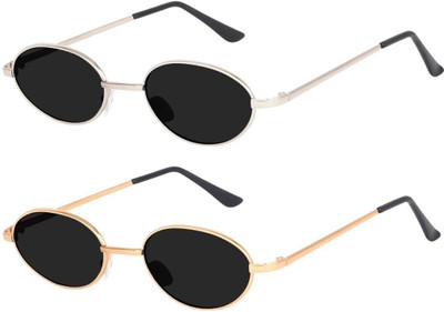 GOOD FRIENDS Oval Sunglasses(For Men & Women, Black)