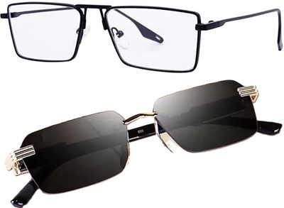 ROADWAY Rectangular, Retro Square, Spectacle  Sunglasses(For Men & Women, Black, Clear)