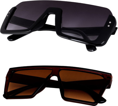 TheWhoop Shield Sunglasses(For Men & Women, Black, Brown)