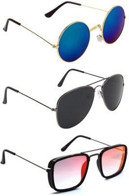 Whay Aviator, Wayfarer, Round Sunglasses(For Men & Women, Black, Orange, Blue)