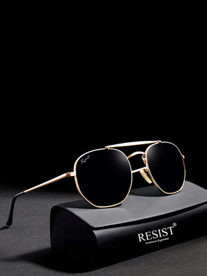 Resist Rectangular Sunglasses(For Men & Women, Black)