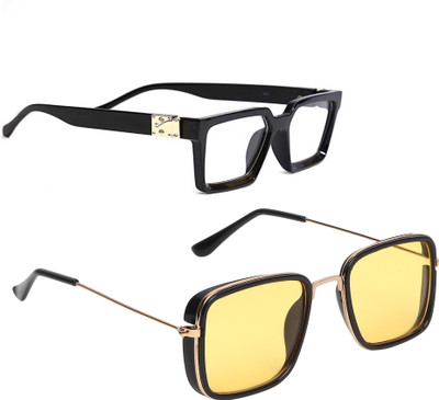 CRIBA Rectangular Sunglasses(For Men & Women, Clear, Yellow)
