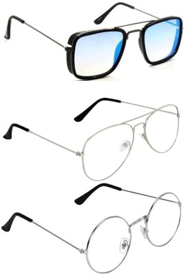 Trend Aviator, Wayfarer Sunglasses(For Men & Women, Clear, Blue)