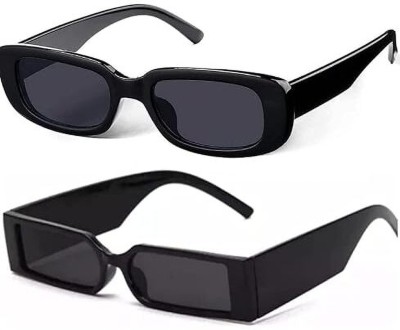 HAIRUM Rectangular Sunglasses(For Men & Women, Black)