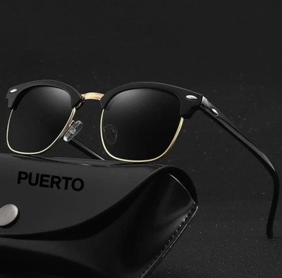 Puerto Clubmaster Sunglasses(For Men & Women, Black)