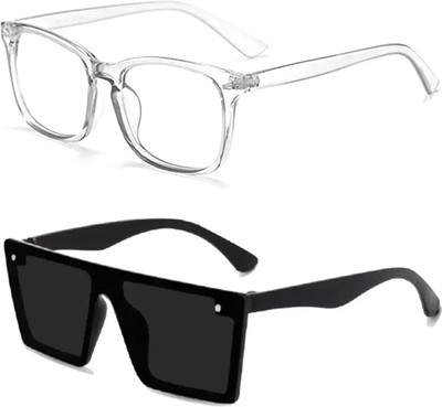 IMSZZ Retro Square, Rectangular Sunglasses(For Men & Women, Clear, Black)