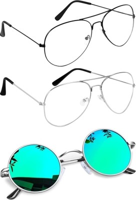 Online Mantra Round, Aviator Sunglasses(For Men & Women, Blue, Clear)