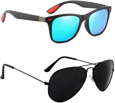 ELLIGATOR Retro Square, Sports, Wayfarer, Rectangular Sunglasses(For Men & Women, Blue, Black)