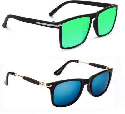 ELLIGATOR Retro Square Sunglasses(For Men & Women, Green, Blue)