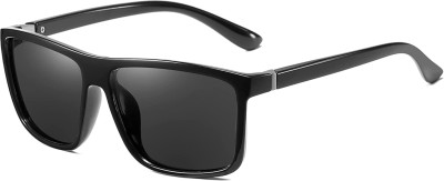 Elanpro Retro Square, Rectangular Sunglasses(For Men, Black)