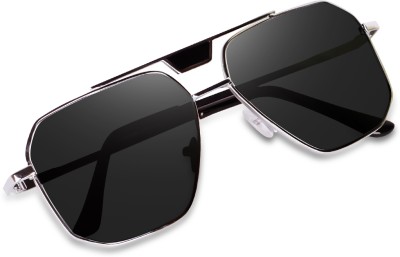 I REBEL Retro Square, Aviator Sunglasses(For Men & Women, Black)