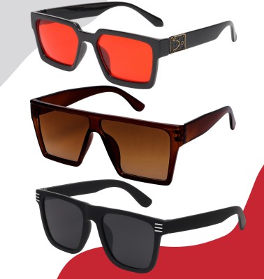 KiwiCaves Rectangular, Retro Square Sunglasses(For Men & Women, Red, Brown, Black)