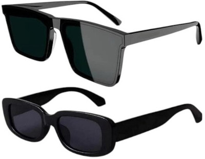 SpadeAces Retro Square Sunglasses(For Men & Women, Black, Black)