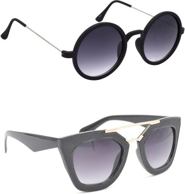 Hrinkar Round Sunglasses(For Men & Women, Grey)