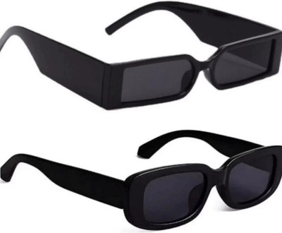 ATOUCH Rectangular, Retro Square Sunglasses(For Men & Women, Black)