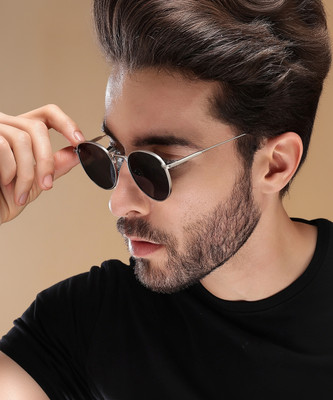 VOYAGE Round Sunglasses(For Men & Women, Black, Silver)